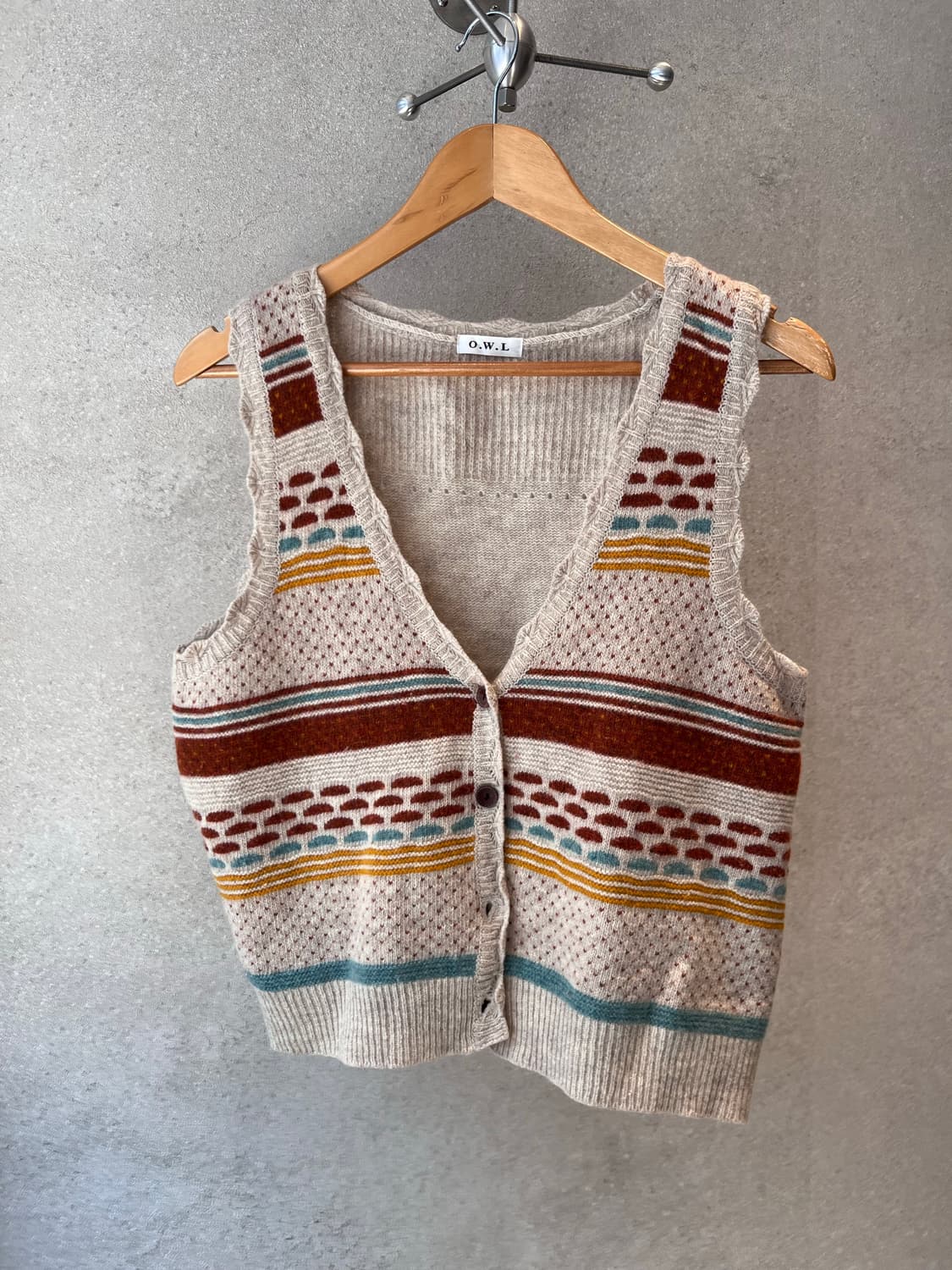 일본 빈티지 에스닉 패턴 니트 베스트 조끼 상품이미지1