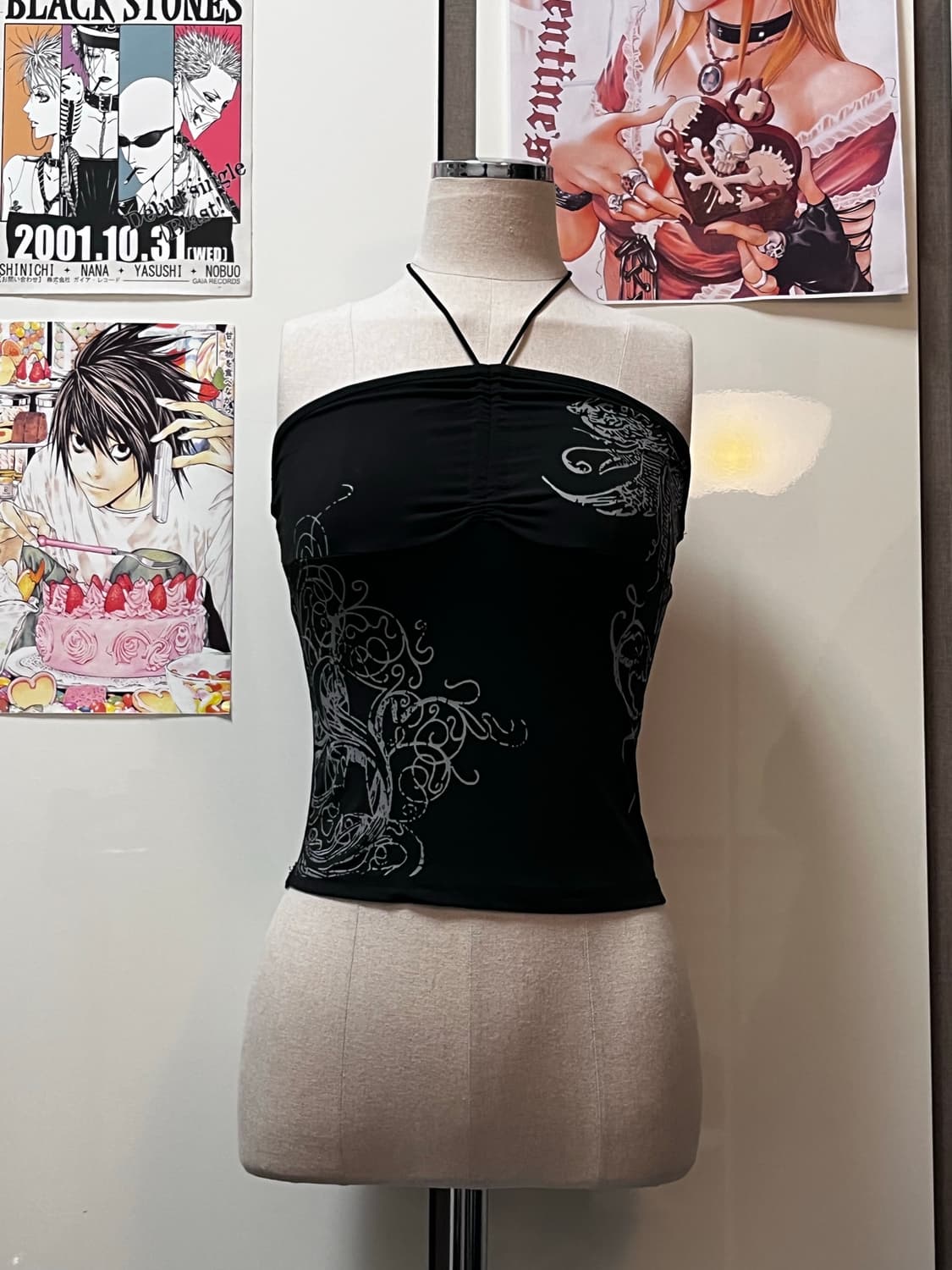 오리엔탈 프린팅 블랙 슬리브리스 나시탑 상품이미지1