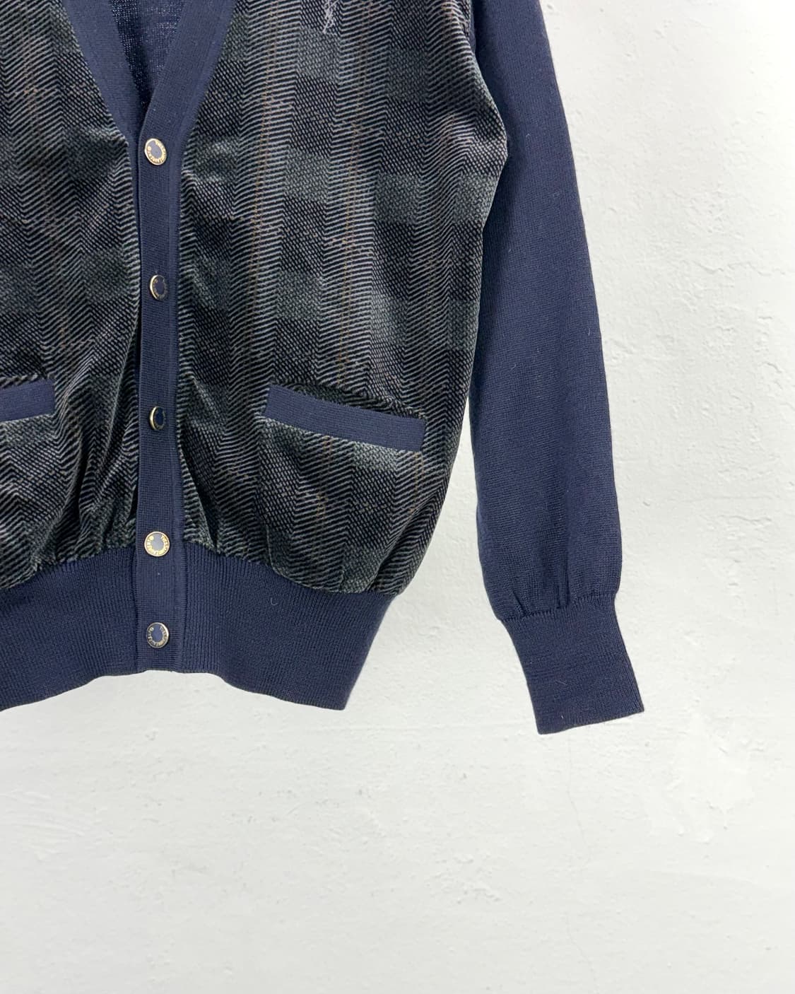 이브 생로랑 뿌르옴므 90s 네이비 벨벳 더블 포켓 니팅 가디건 상품이미지5