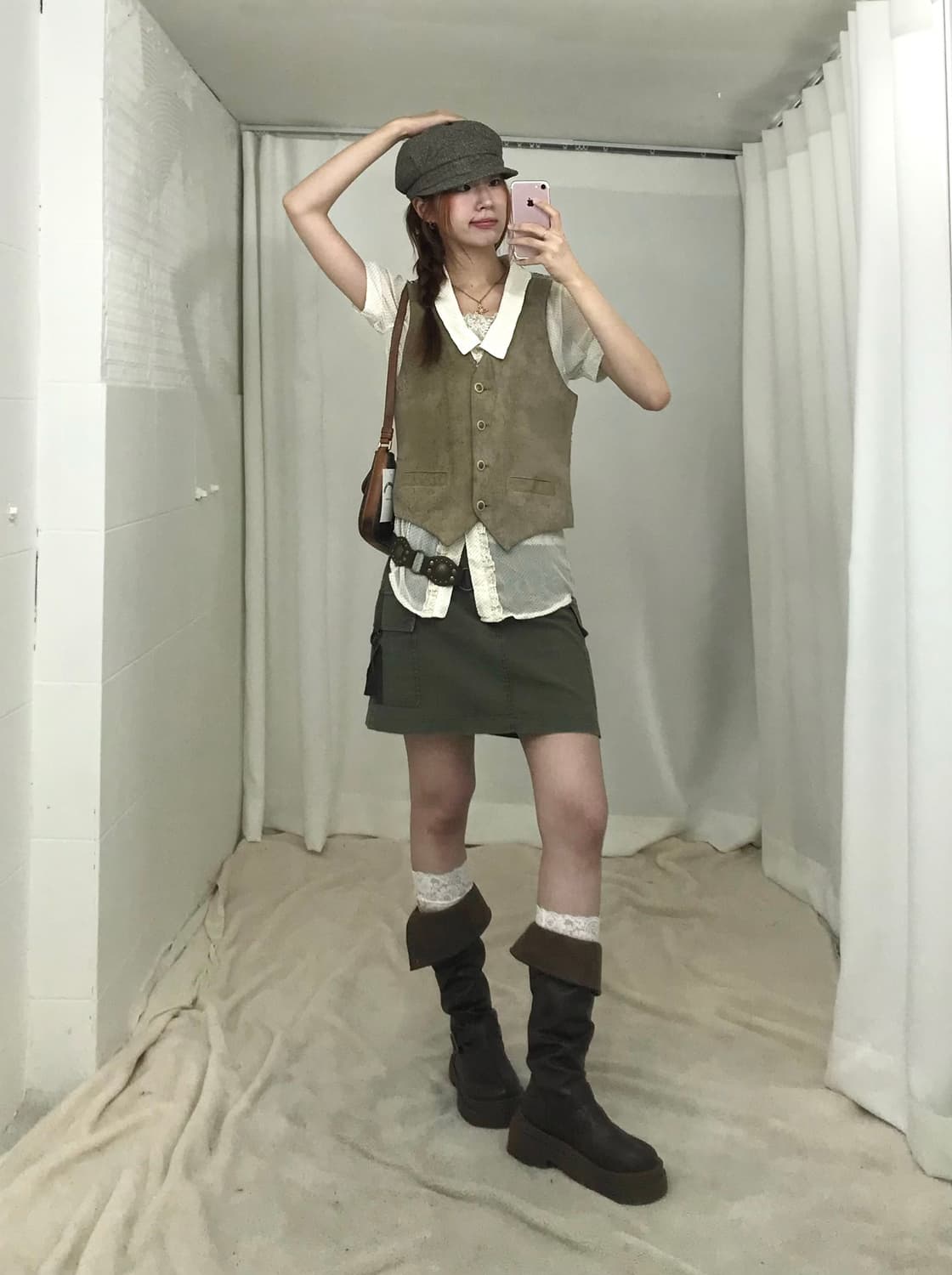 🥠 빈티지 카키 브라운 러블리 웨스턴 코디 세트 상품이미지2