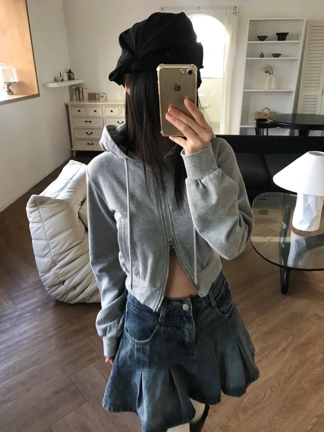 vintage grey crop hood-zip up 상품이미지5