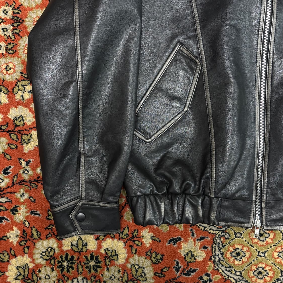 [L] 도프제이슨 워싱 레더 스트럭처드 보머 가죽자켓 상품이미지5