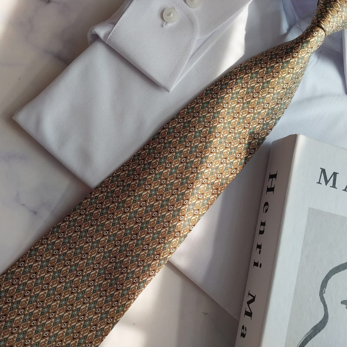 살바토레 페라가모 실크 브라운 패턴 넥타이 9.3cm A+등급 K2401 상품이미지6