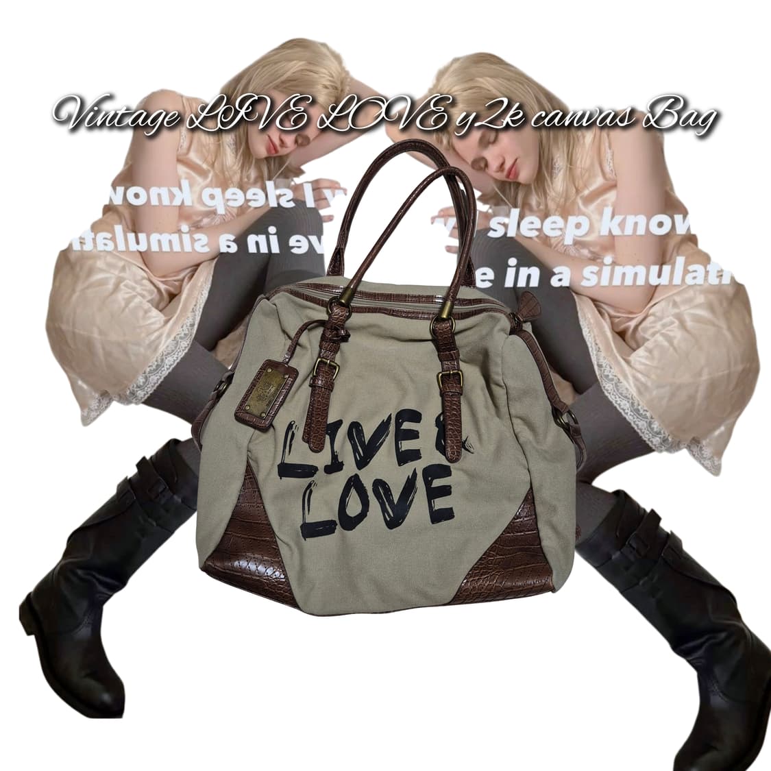 Vintage LIVE LOVE y2k canvas Bag 상품이미지1
