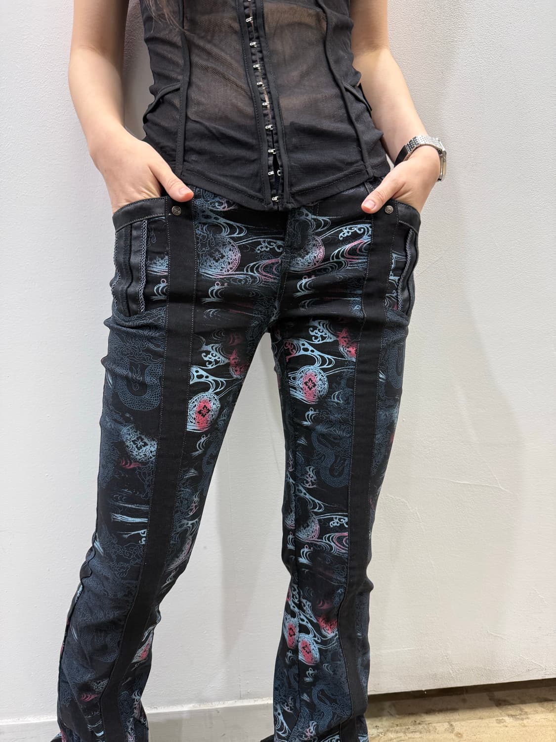 오즈온 오리엔탈 패턴 디테일 매쉬 부츠컷 팬츠 상품이미지3