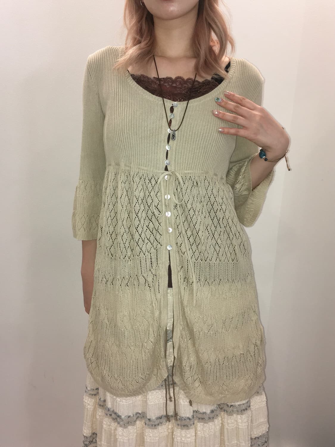 jpn vintage beige crochet knit cardigan 상품이미지4