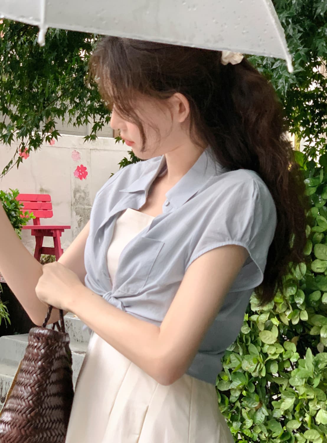 밀크코코아 블라우스 화이트/블루그레이 상품이미지2