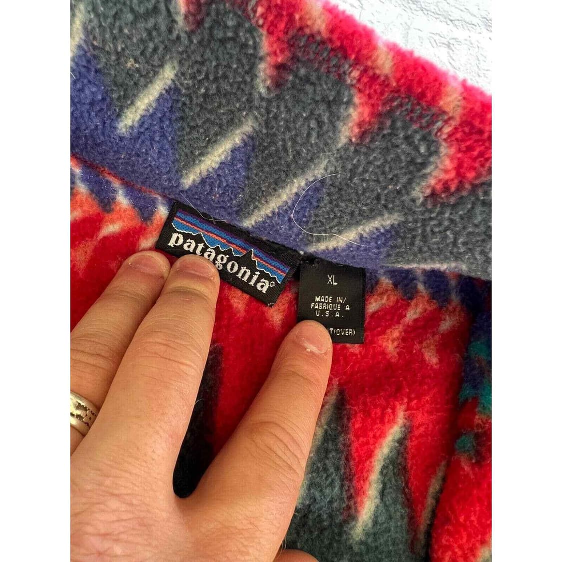 90s 파타고니아 신칠라 스냅-T 아즈텍 레드/블루/그린 USA 상품이미지6