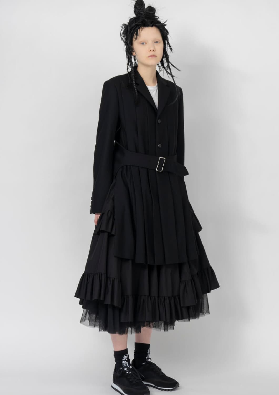 21aw 꼼데가르송 꼼데가르송 플리츠 벨티드 롱자켓 s 상품이미지1