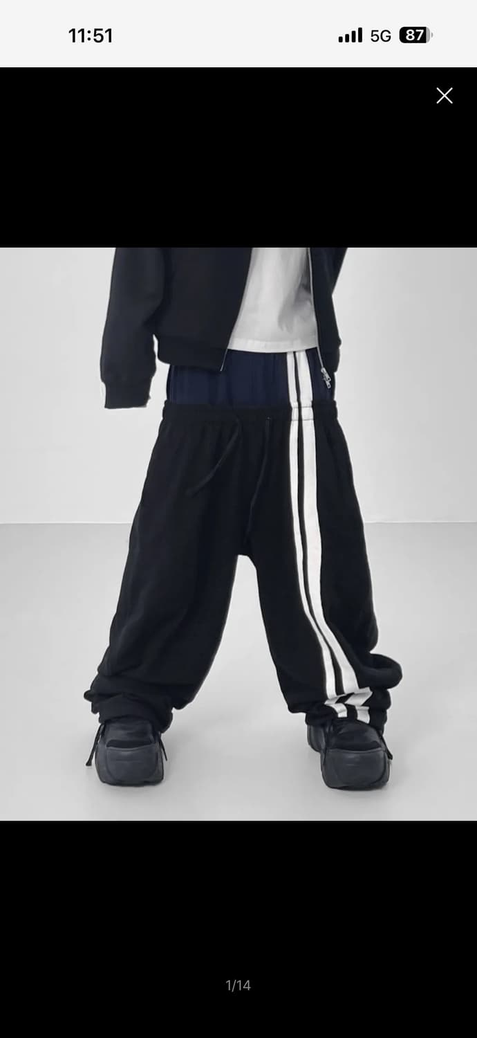 [2] 로어링라드 더블 웨이스트 스웻 팬츠 블랙 상품이미지1