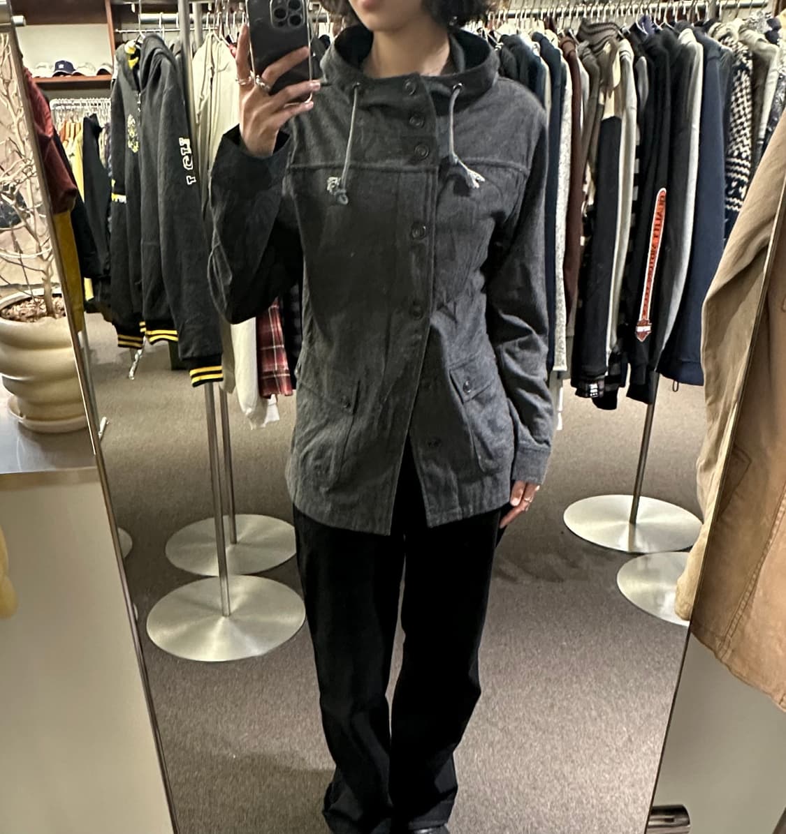 3)Japanese vintage 차콜 울 후드 코트자켓 상품이미지1