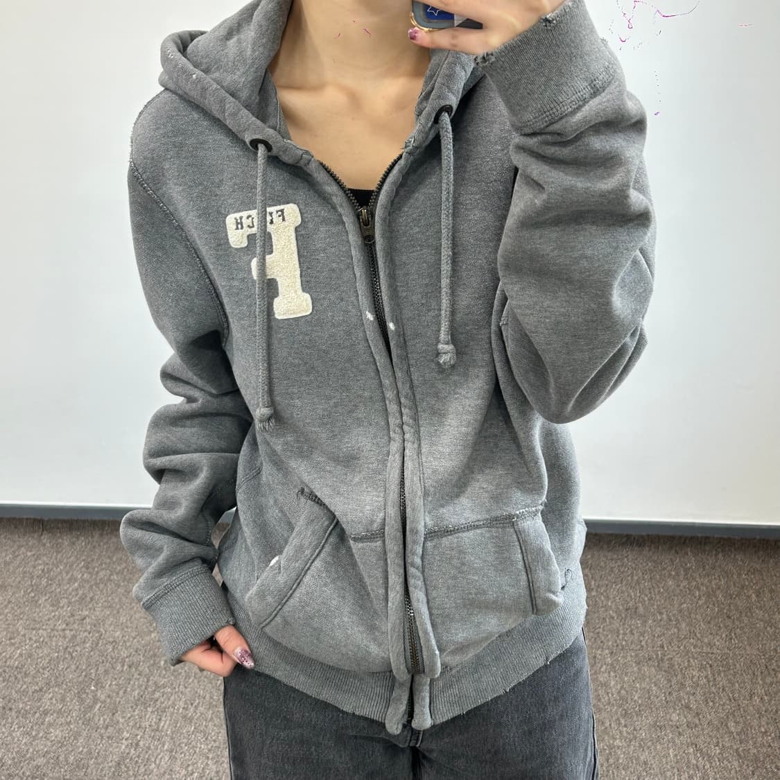 Abercrombie 아베크롬비 F로고 그레이 후드집업 상품이미지2