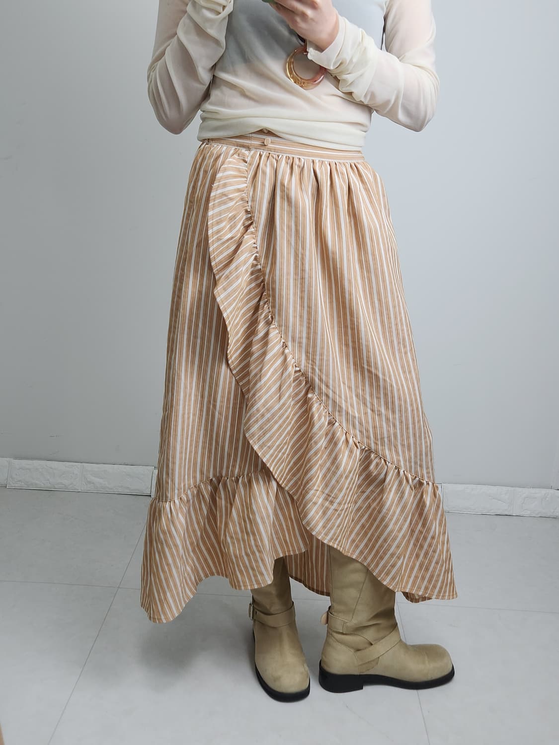 러플 스트라이프 롱 스커트 상품이미지4