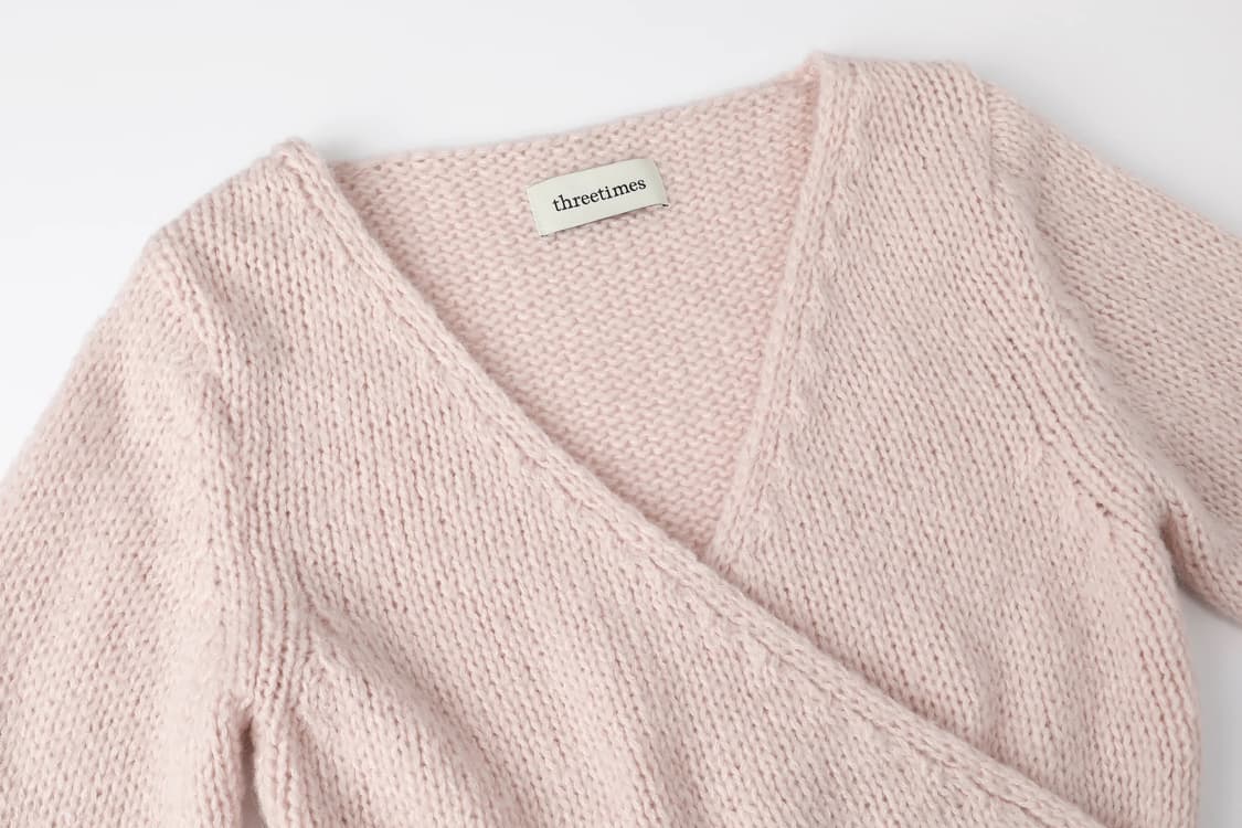 쓰리타임즈 랩 니트 핑크 threetimes Wrap knit top 상품이미지3