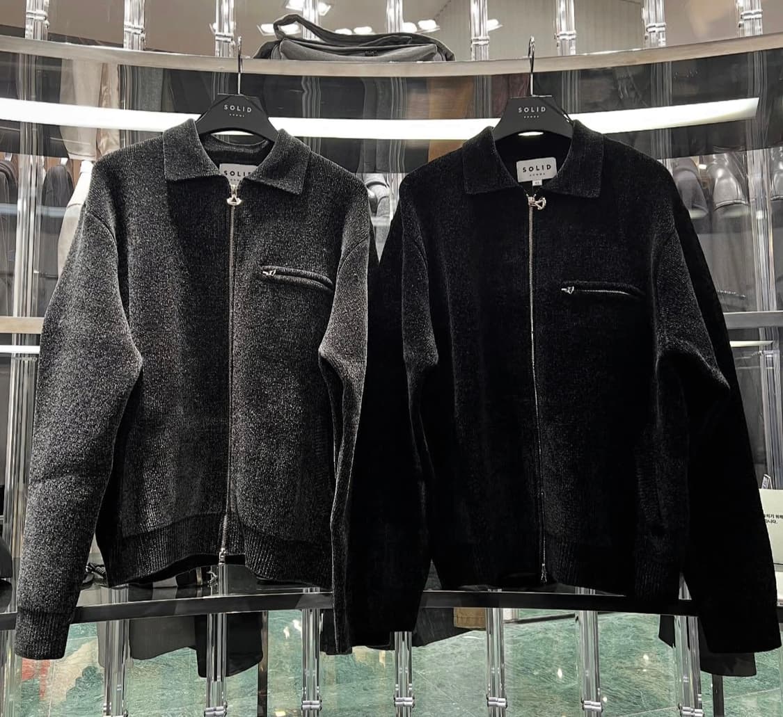 [구매] 솔리드옴므 / 25fw 블랙 셔닐 카라 니트 집업 46, 48 상품이미지1