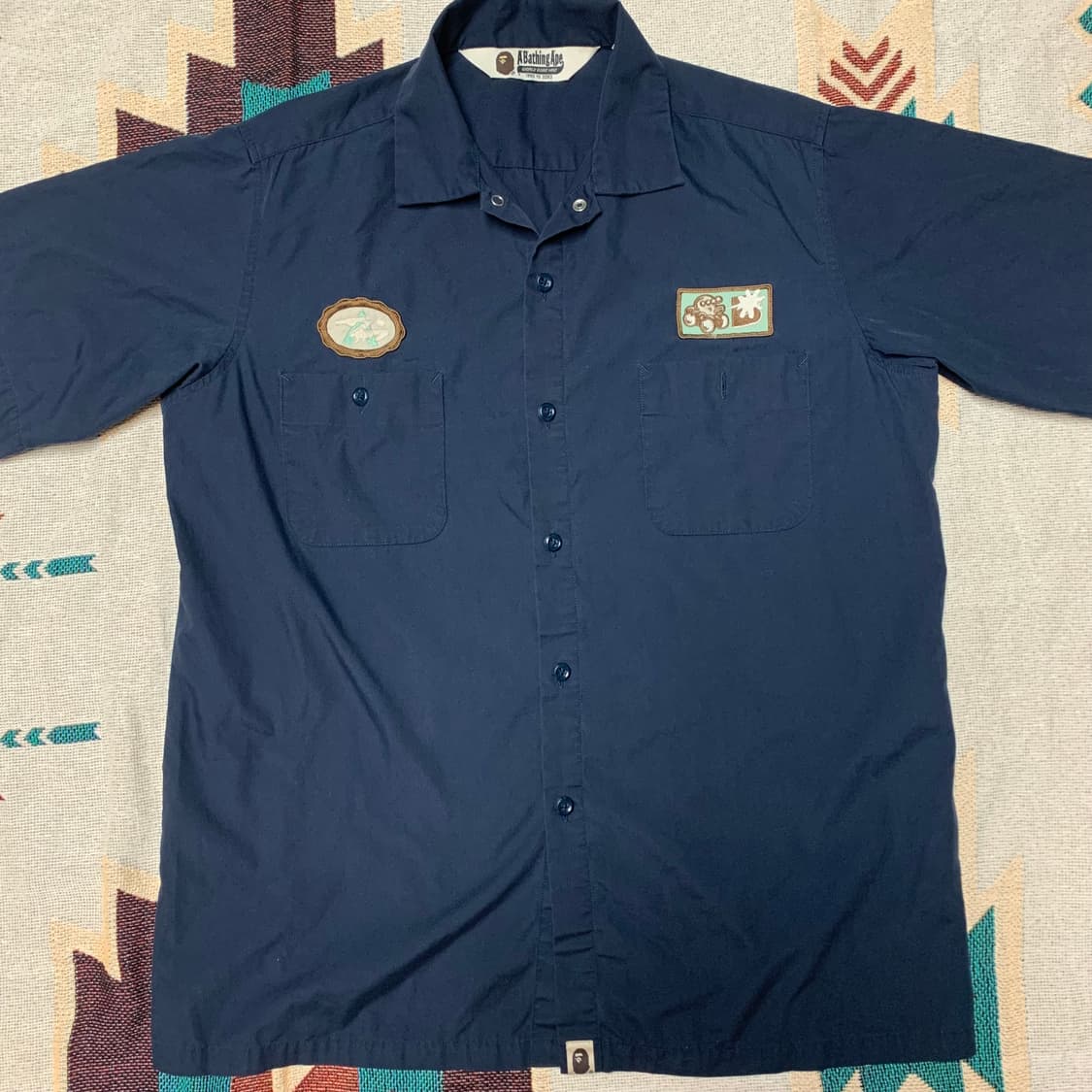 베이프 반팔 셔츠 네이비 상품이미지2