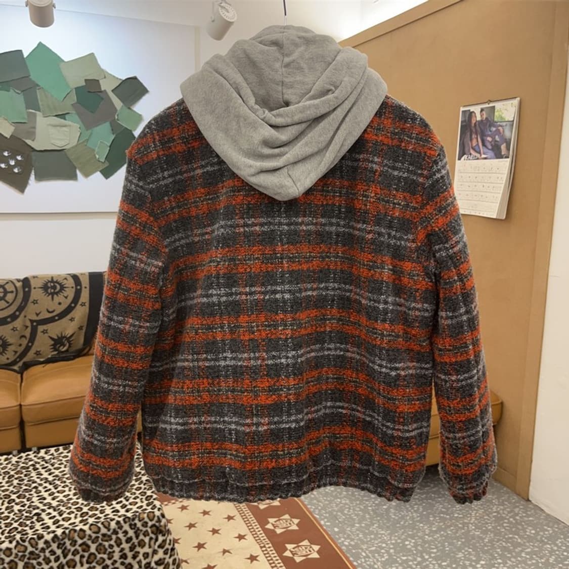 와릿이즌 와키윌리 키치 오렌지 체크 후드 자켓 M C09280 상품이미지4