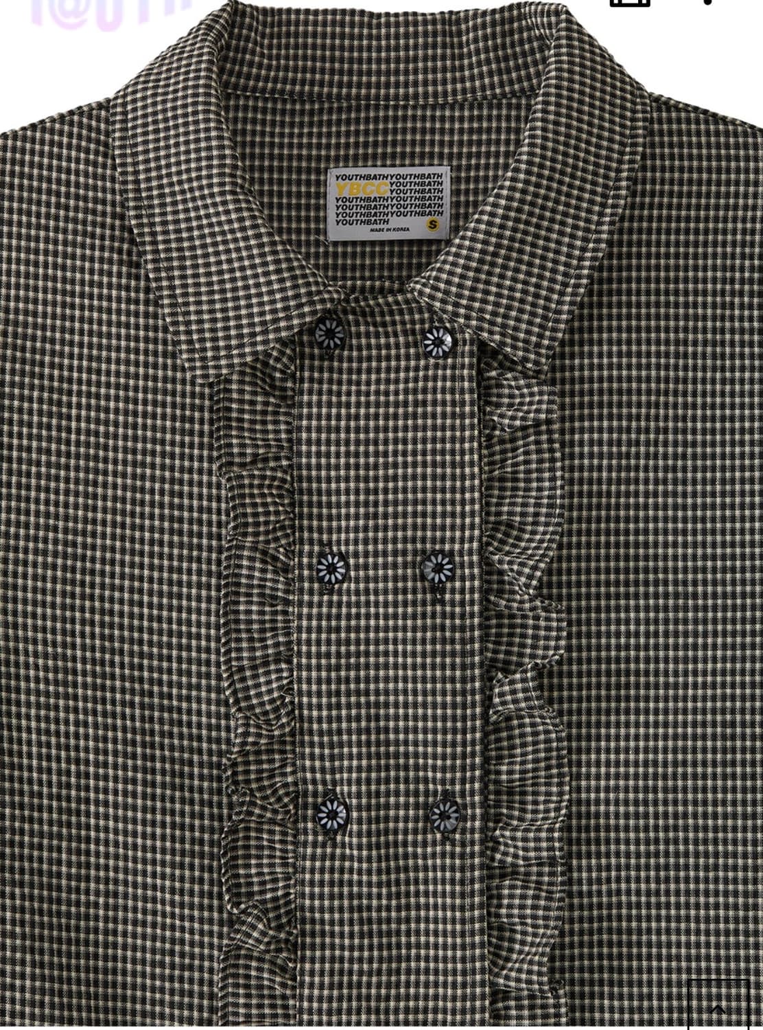 youthbath 유쓰배쓰 더블 버튼 프릴 체크 셔츠 s 상품이미지6