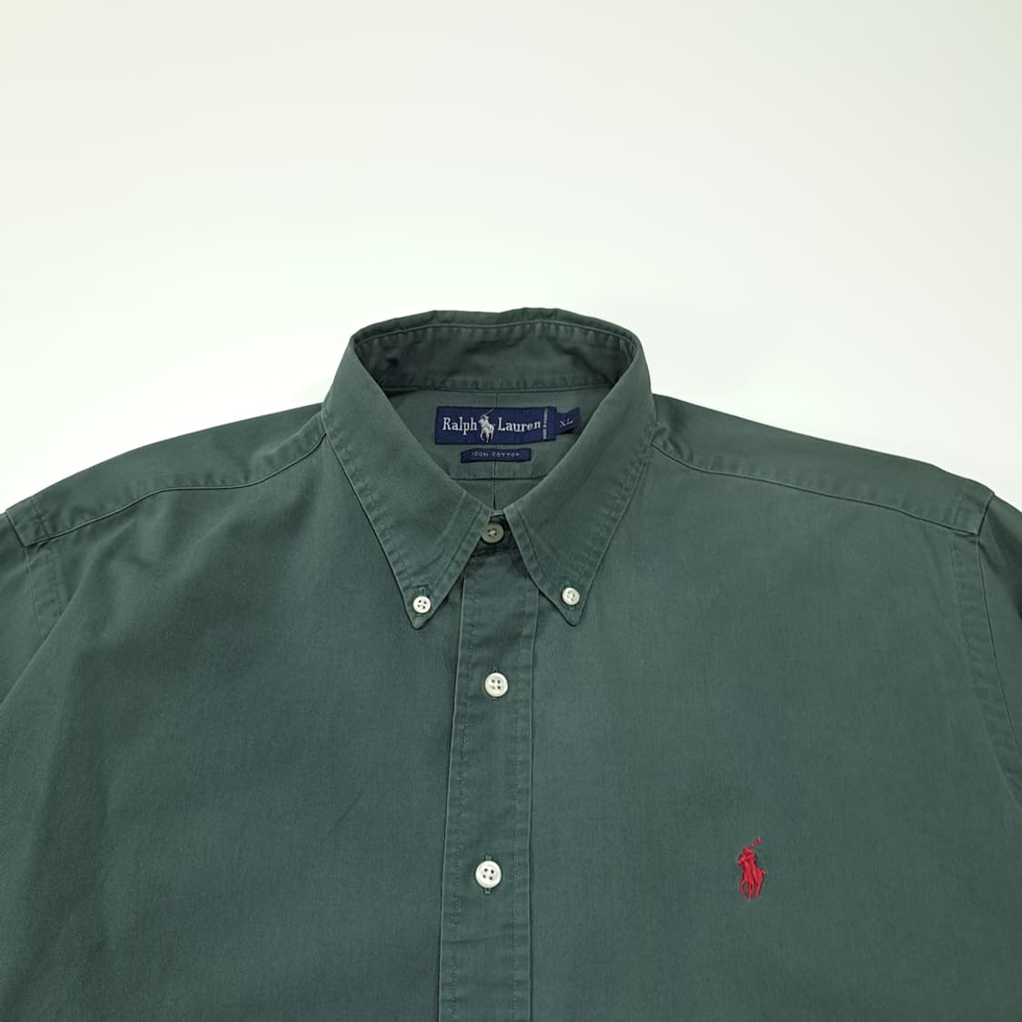 CL683 XL 폴로 90s 코튼 레드포니 세이지그린 셔츠 남방 상품이미지2