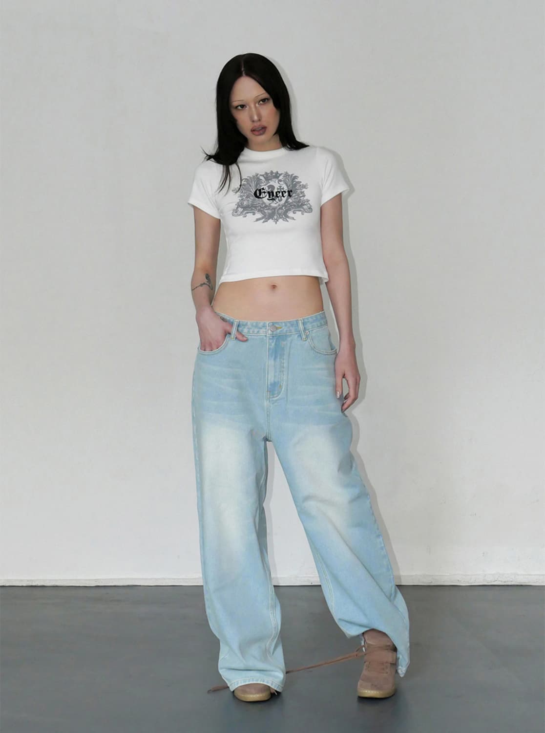 E-Hotfix Logo Denim Pants - Light blue  상품이미지2