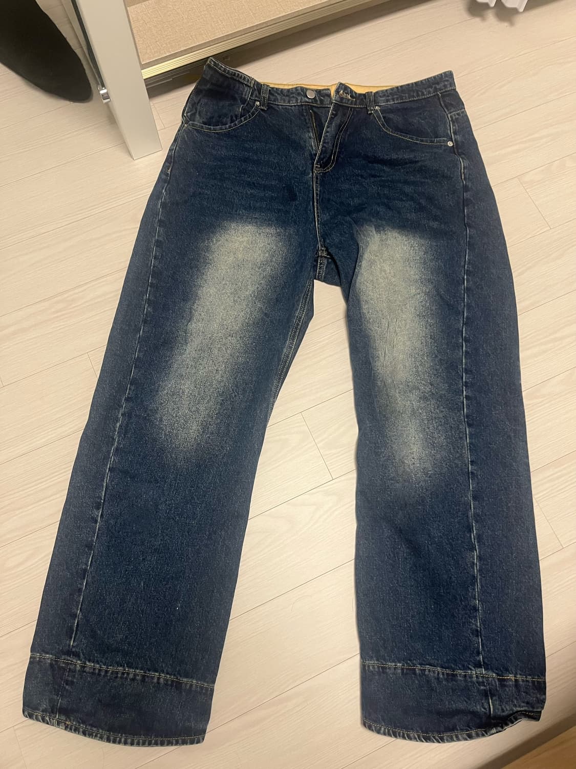 머드솔트 워싱 커브드 와이드 데님 팬츠 딥 블루 상품이미지1