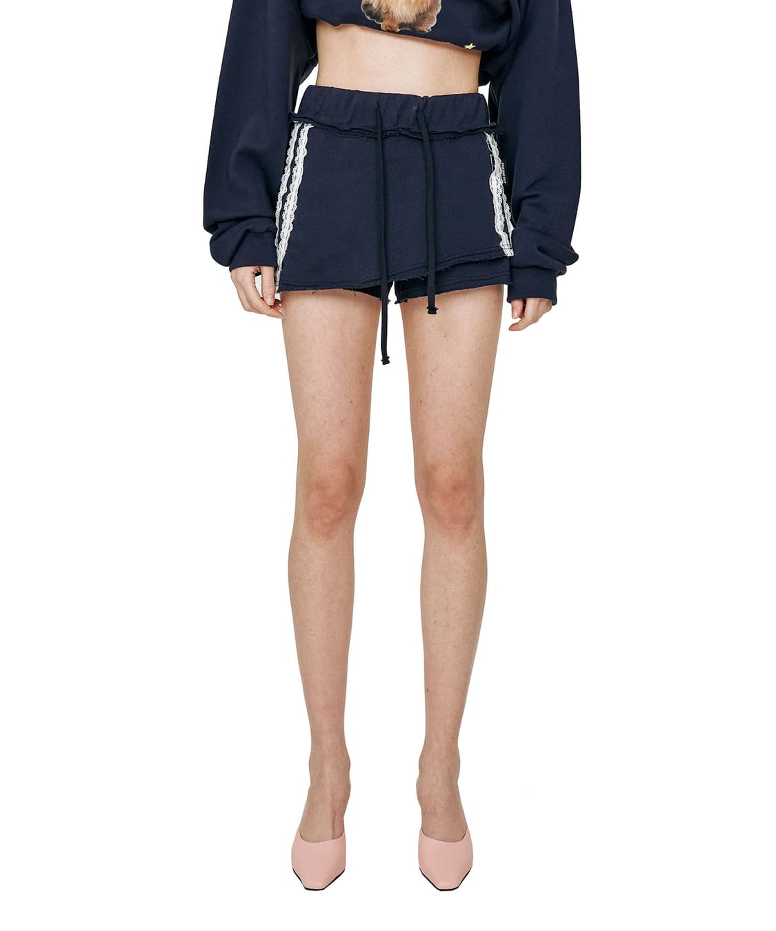 오드원아웃 Lace line sweat skirtpants navy 상품이미지1