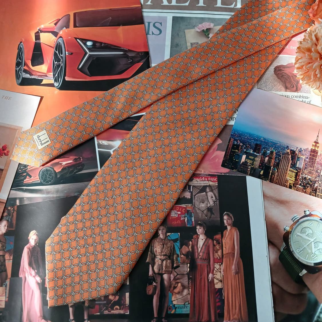 던힐 실크 오렌지 패턴 넥타이 8.9cm A+등급 A19270
 상품이미지3