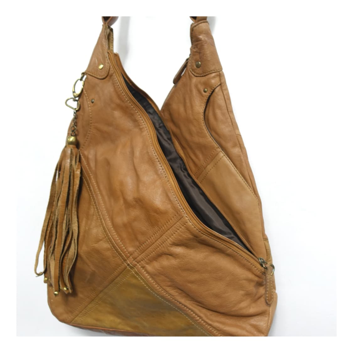 빈티지 태슬 디테일 브라운 레더 오리가미백 상품이미지8