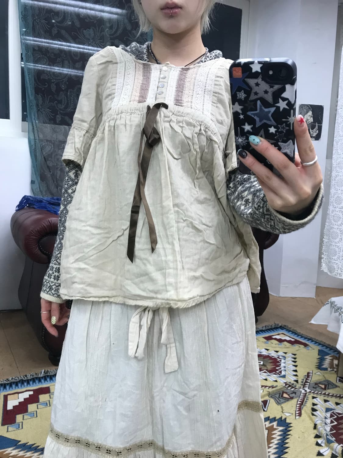 제페니즈 빈티지 여성 반팔 모리 블라우스  상품이미지2
