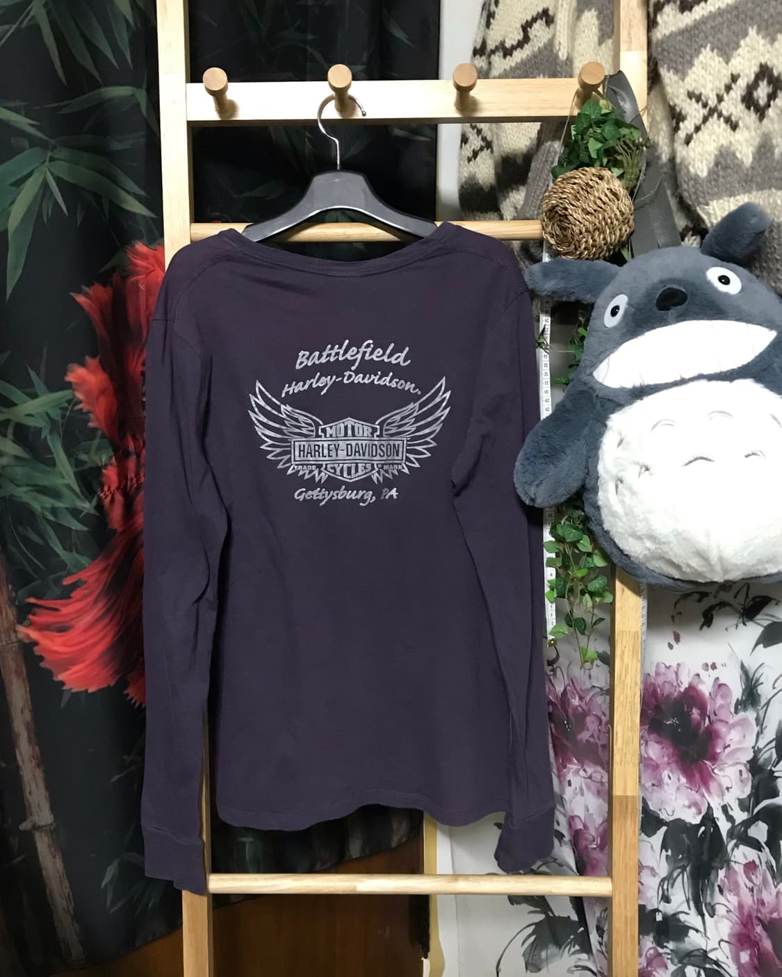 할리데이비슨 퍼플 브이넥 민트 프린팅 롱슬리브 💜희귀매물 상품이미지2