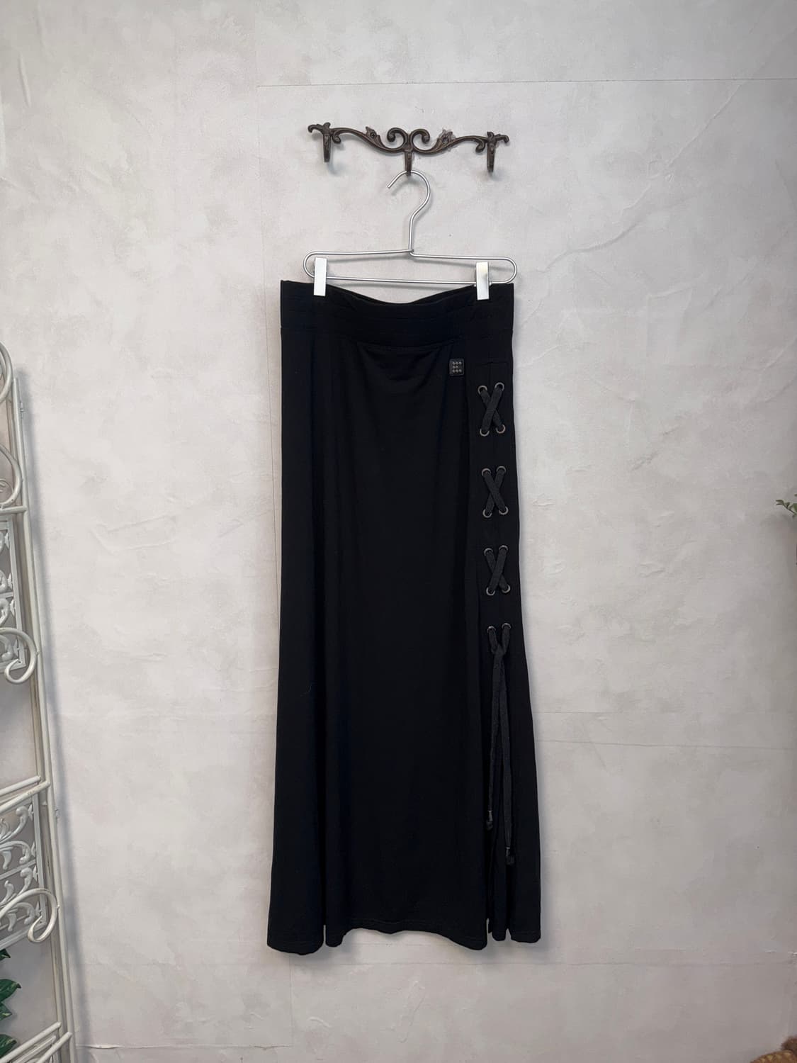 Black side laceup detail cotton maxi sk 상품이미지1