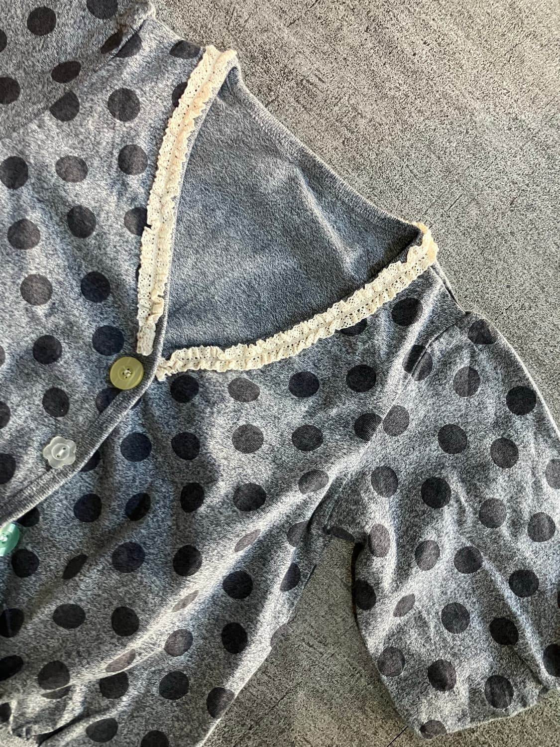 일본빈티지 하구미모리걸 달천깔페어리 레이스도트땡땡이 벌룬반팔가디건 볼레로 상품이미지2