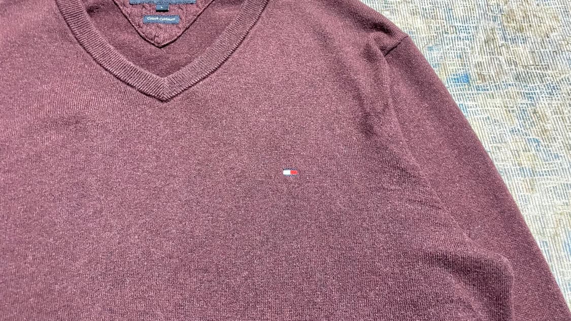 USA 미국 빈티지 y2k 타미힐피거 코튼 캐시미어 브이넥 니트 스웨터 상품이미지7