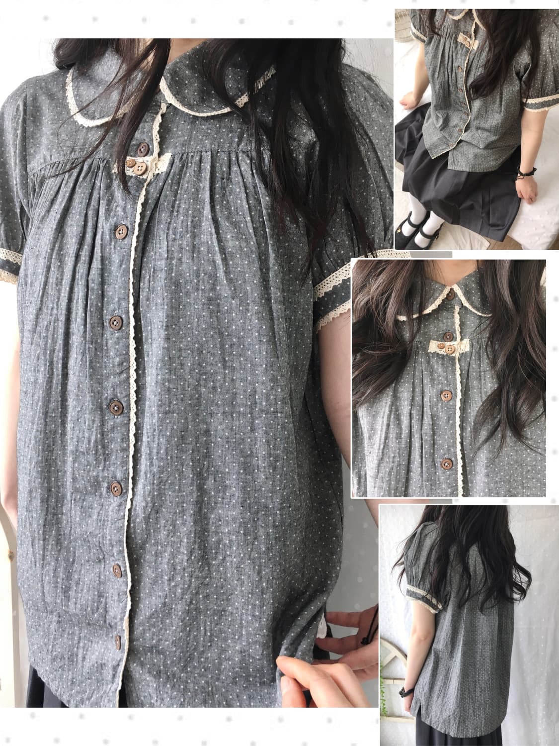 [Hand Made] 핸드메이드 도트 반팔 블라우스 모리걸 상품이미지1