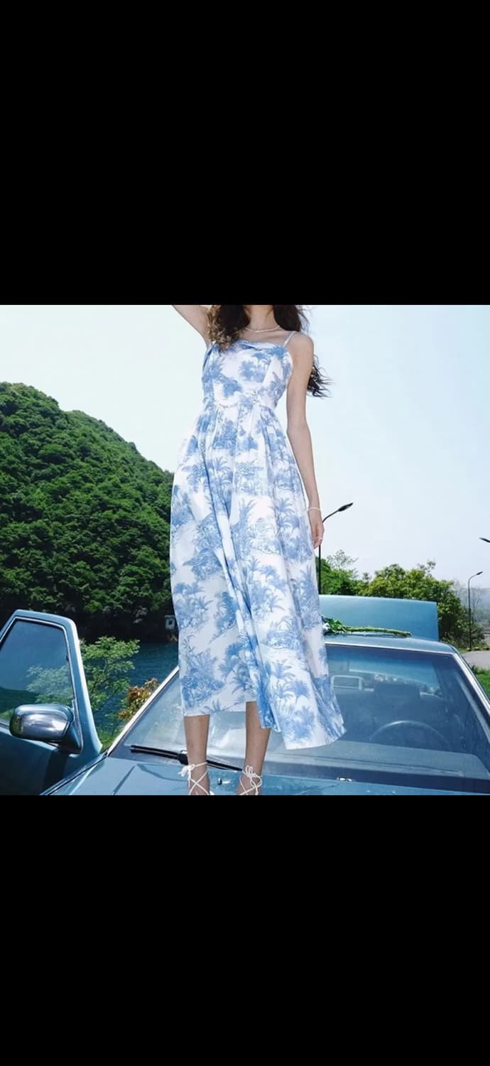 M사이즈)신스덴 블루 포레스트 나시원피스 디오르플로랄원피스휴양지여름원피스 상품이미지2