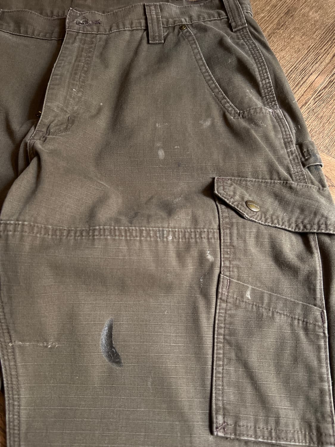 [38]칼하트 USA 페인팅 모스그린 립스탑 더블니 워크 카고 팬츠 상품이미지4