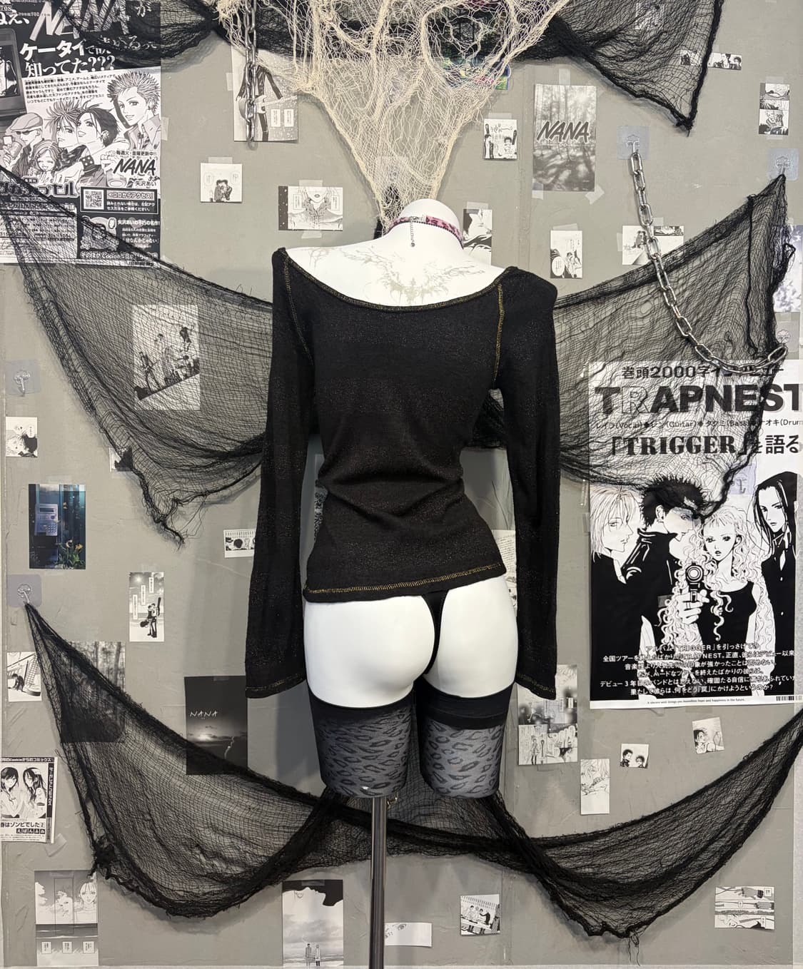 PUNK Glitter skull Stripe off-shoulder  상품이미지3