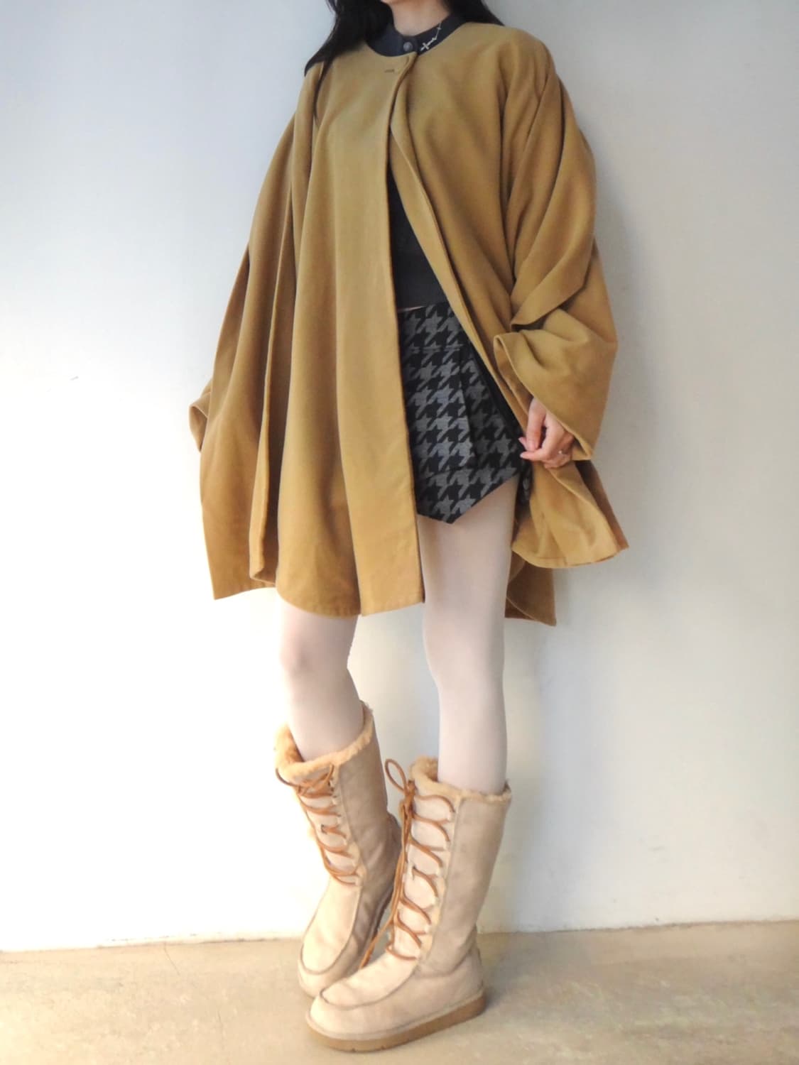 Neck warmer layered coat / mustard 상품이미지9