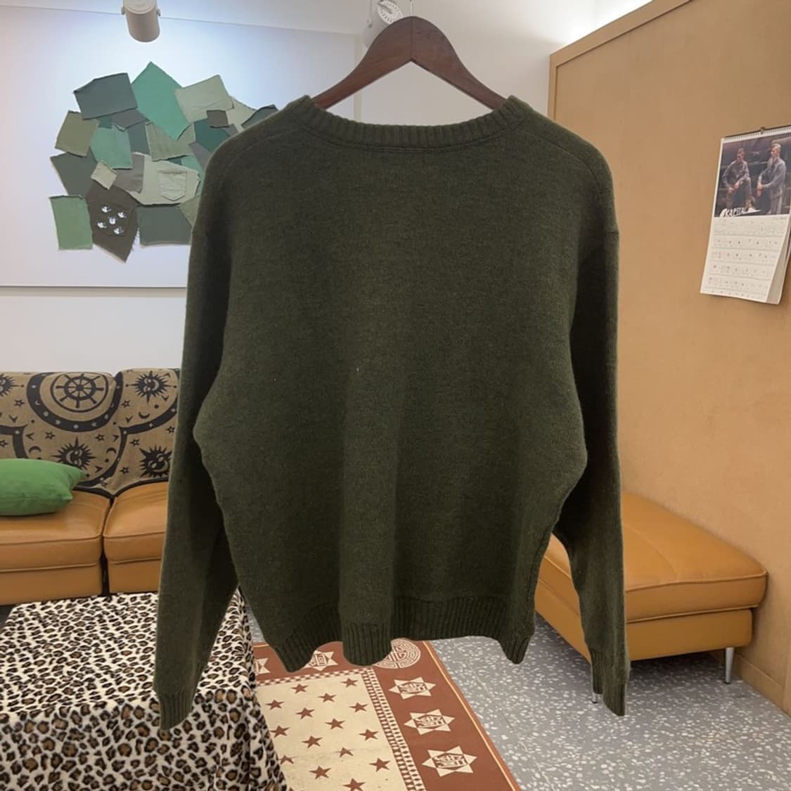 엘엘빈 캐주얼 말차 카키 반버튼 램스울 니트 M C08931 상품이미지4