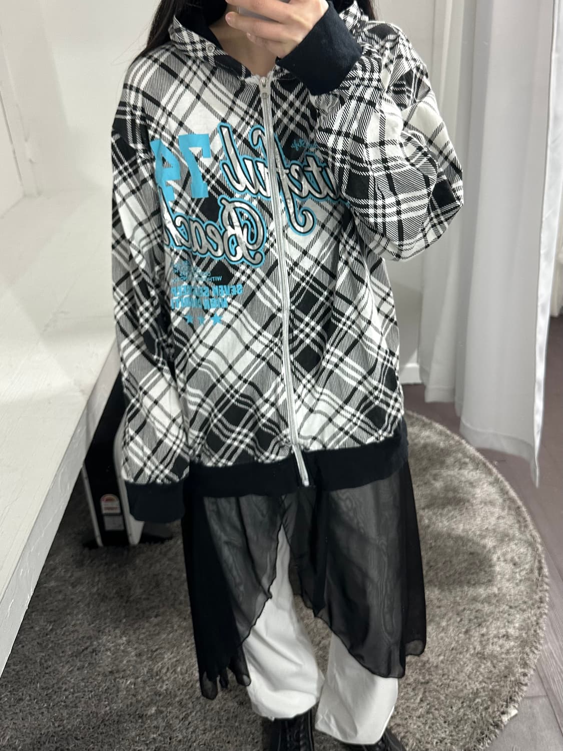 y2k check hood zipup 상품이미지3