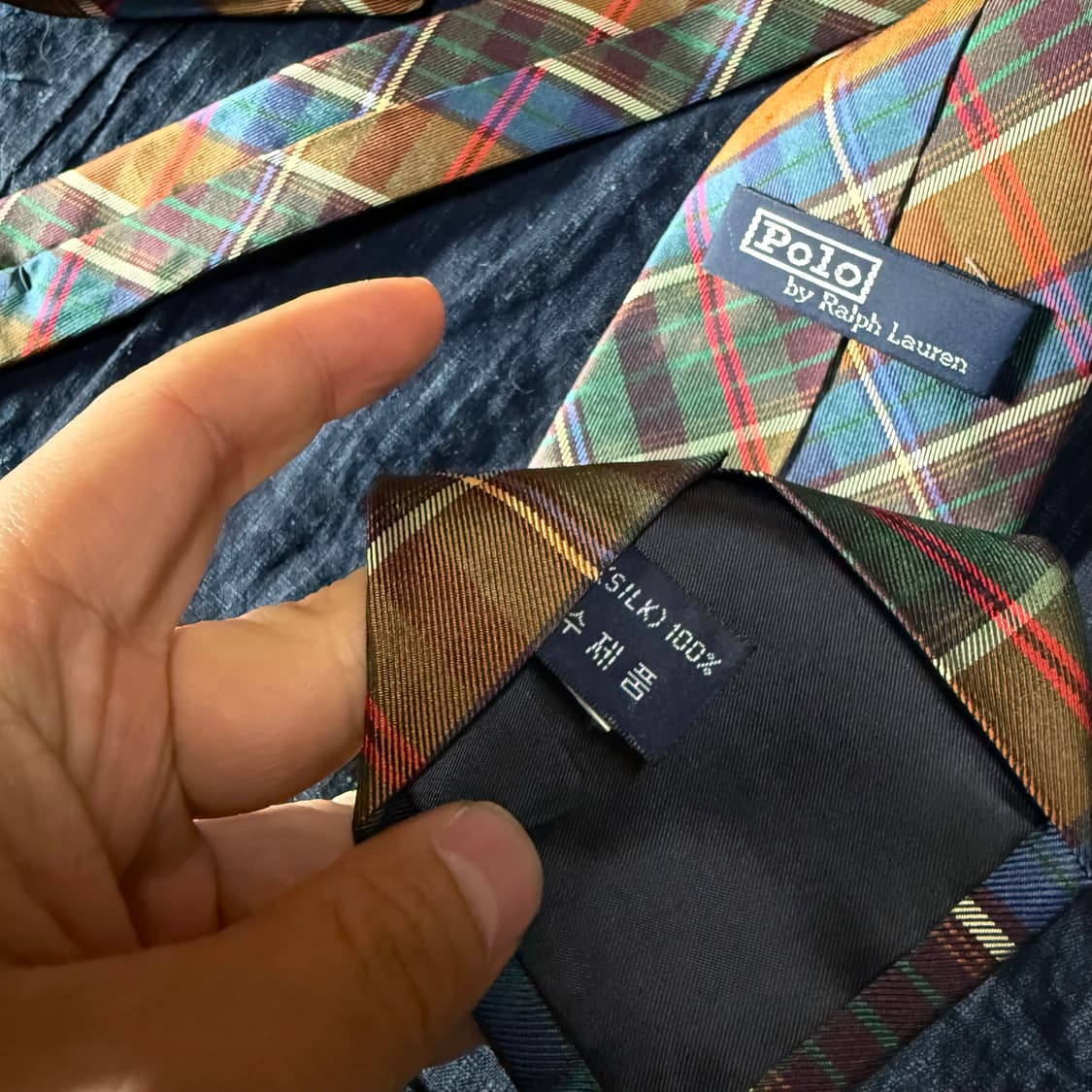 00‘s 폴로 랄프로렌 스트라이프 체크 패턴 실크타이 상품이미지5