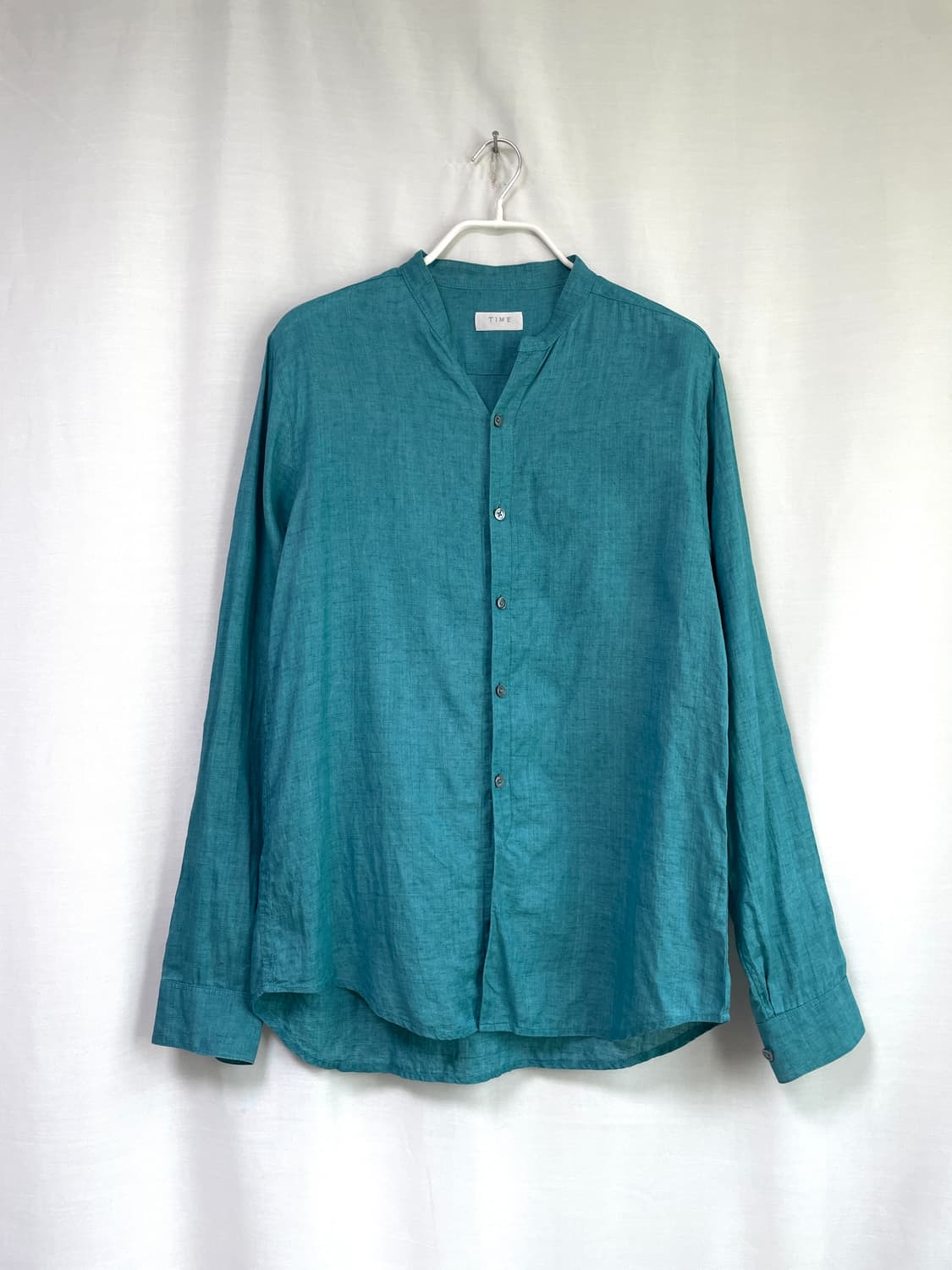 한섬 타임옴므 TIME 논카라 브이넥 린넨 셔츠 100 _ 청록 상품이미지1