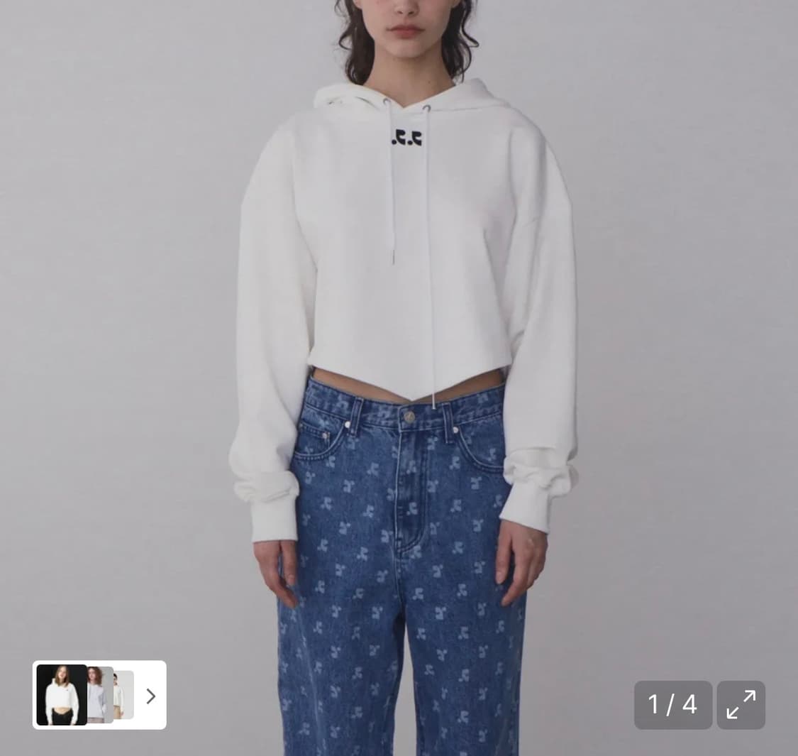 레스트앤레크에이션 차콜 기모 크롭 후드티 상품이미지1