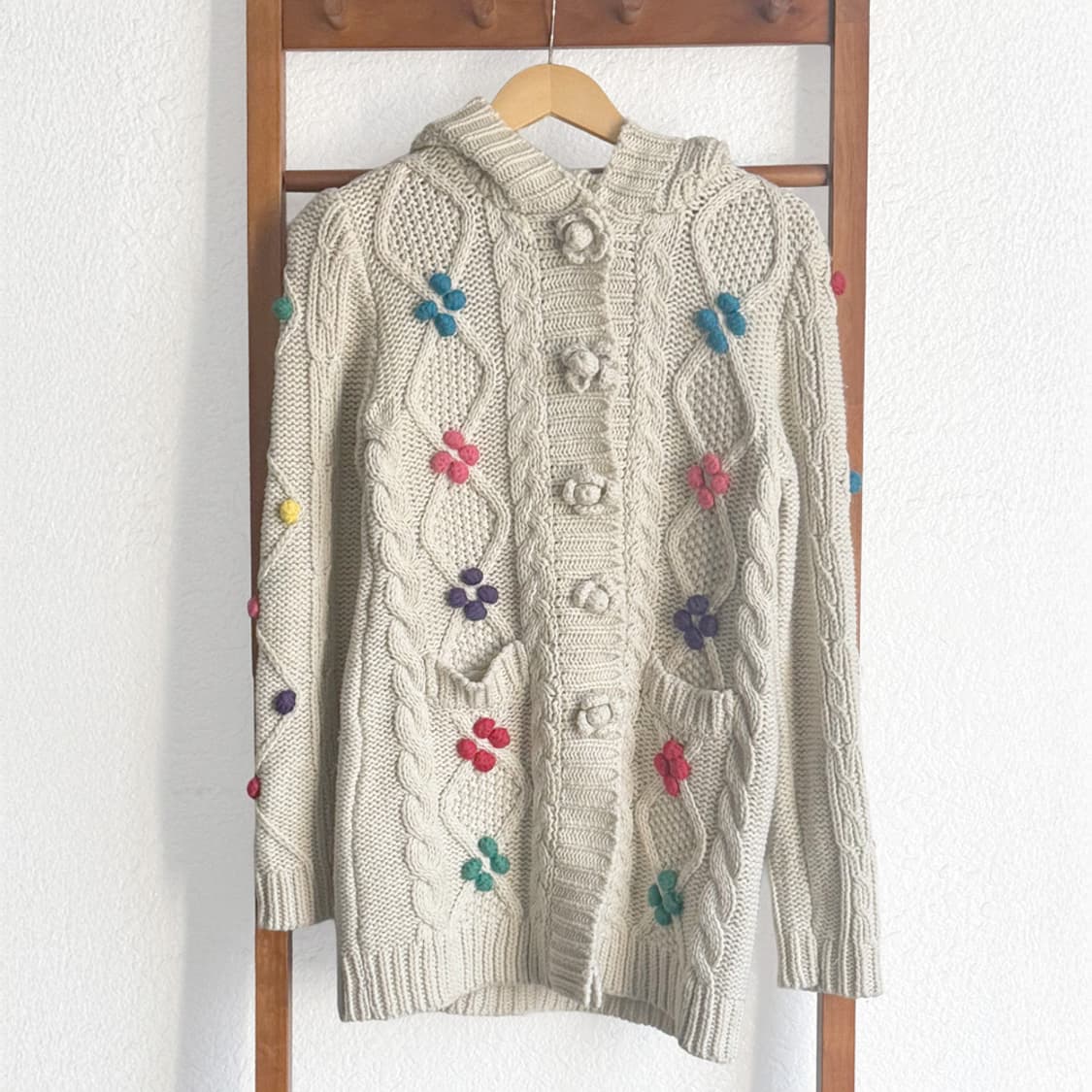 플로랄 캔디 후드 니트 롱 가디건 상품이미지1