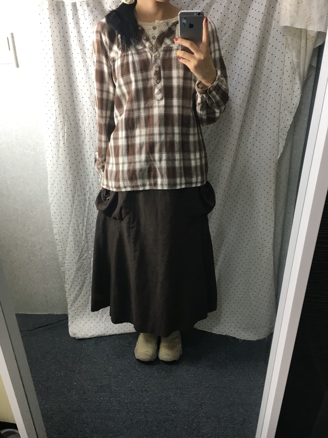 브라운 체크 레이어드 블라우스 상품이미지5