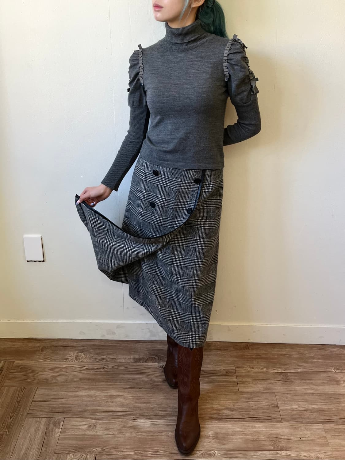 UNTITLED 하운드투스 울 스커트 상품이미지5