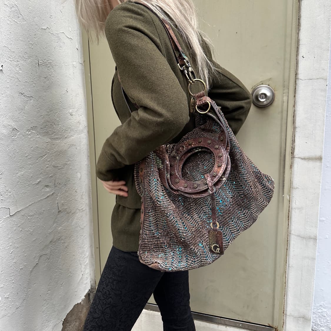 00s 게스 컬렉션 XL 레더 폴드오버 빅백 상품이미지10