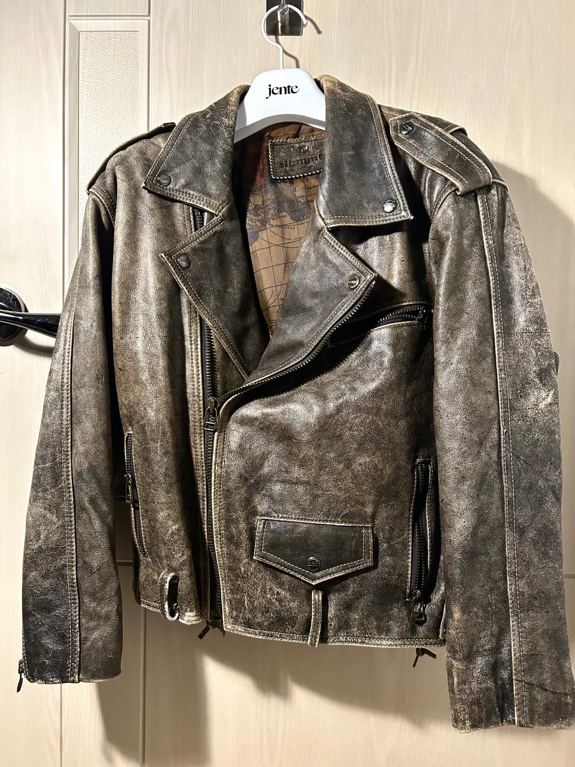 Cow Leather Washed Detail Biker Jacket 상품이미지5