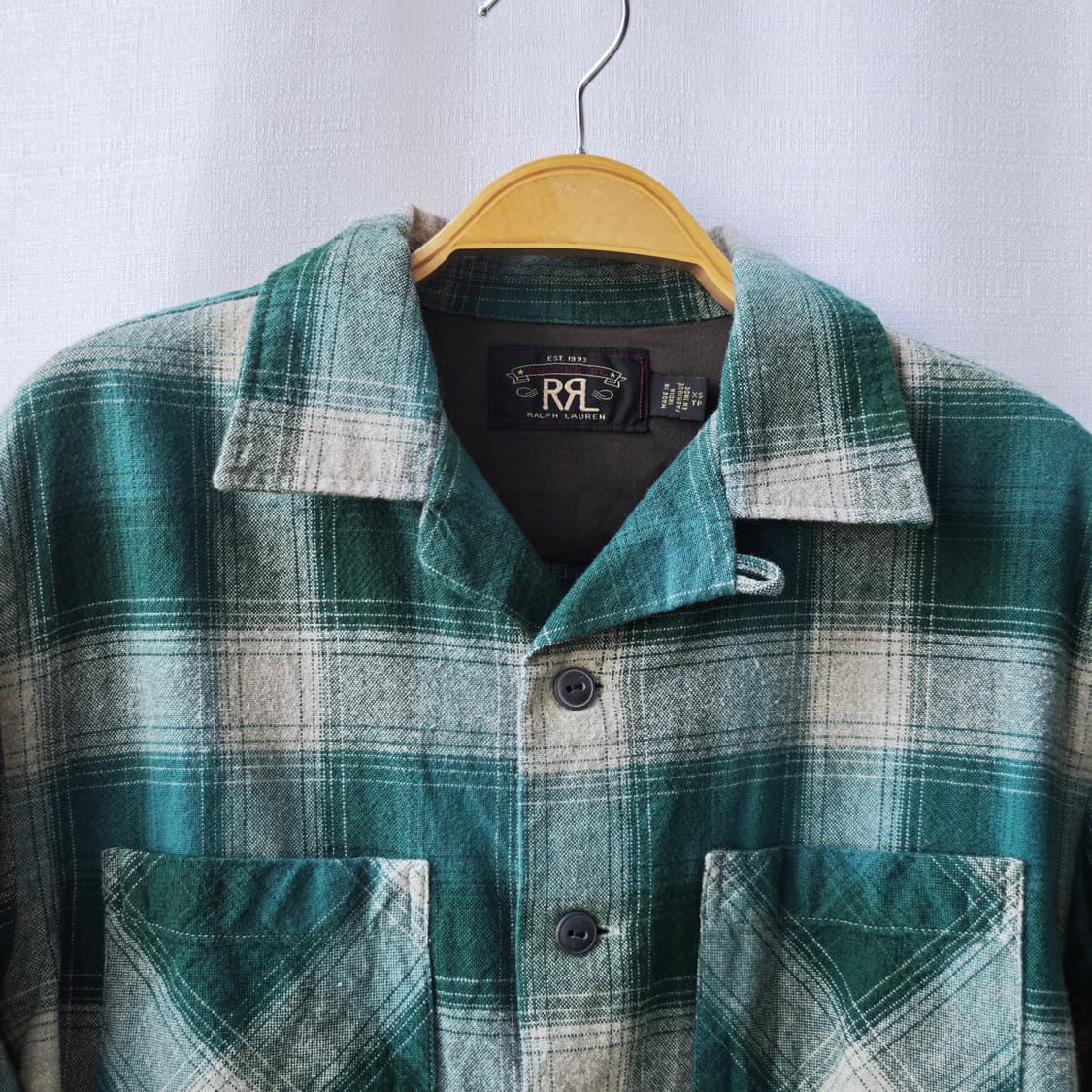 더블알엘 RRL 랄프로렌 플란넬 플래드 오픈카라 셔츠 그린 XS 상품이미지4