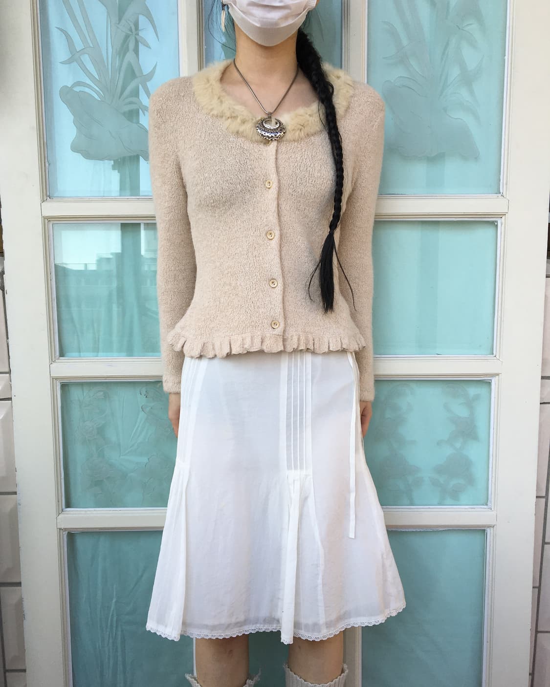 Fur trimming knit cardigan 상품이미지1